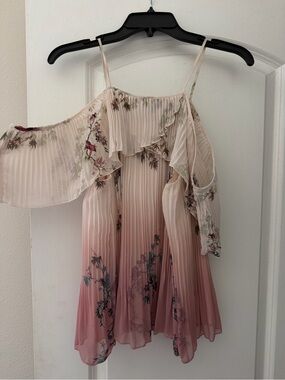 Girls' Pink Ombre Floral Cold-Shoulder Top